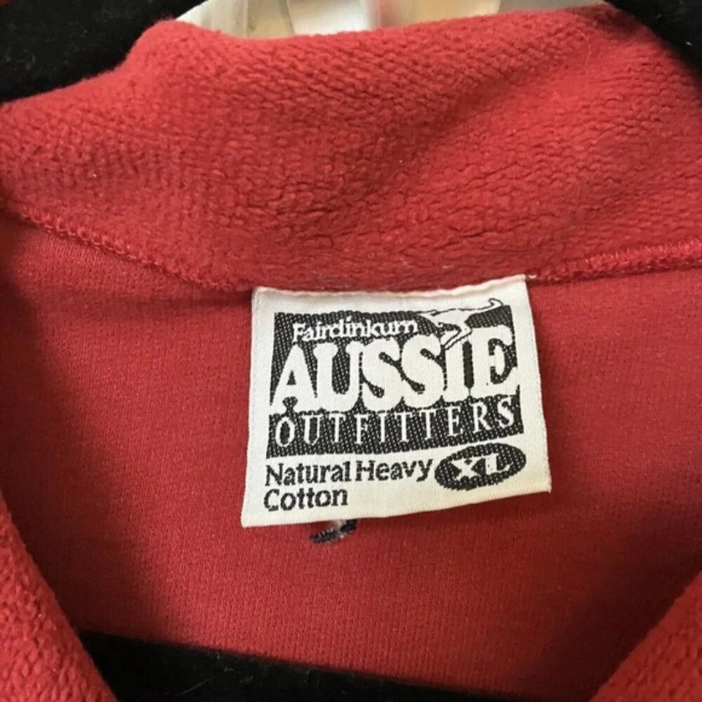 Vintage Fairdinkum Aussie Outfitters Red Terry Cloth Heavyweight Cotton ¼ Zip - Picture 5 of 8